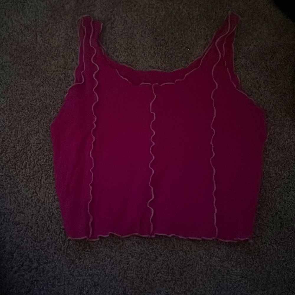 fringe pink and white crop tank top